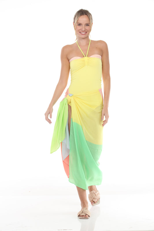 Pareo Squares Circus | Peach/Lime/Grey