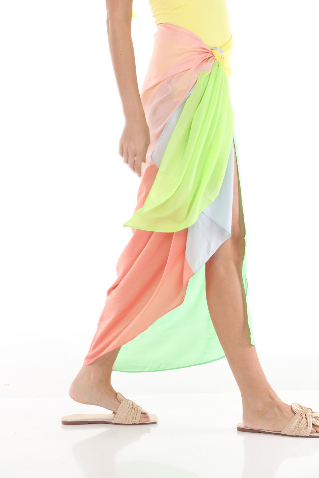 Pareo Squares Circus | Peach/Lime/Grey closeup side