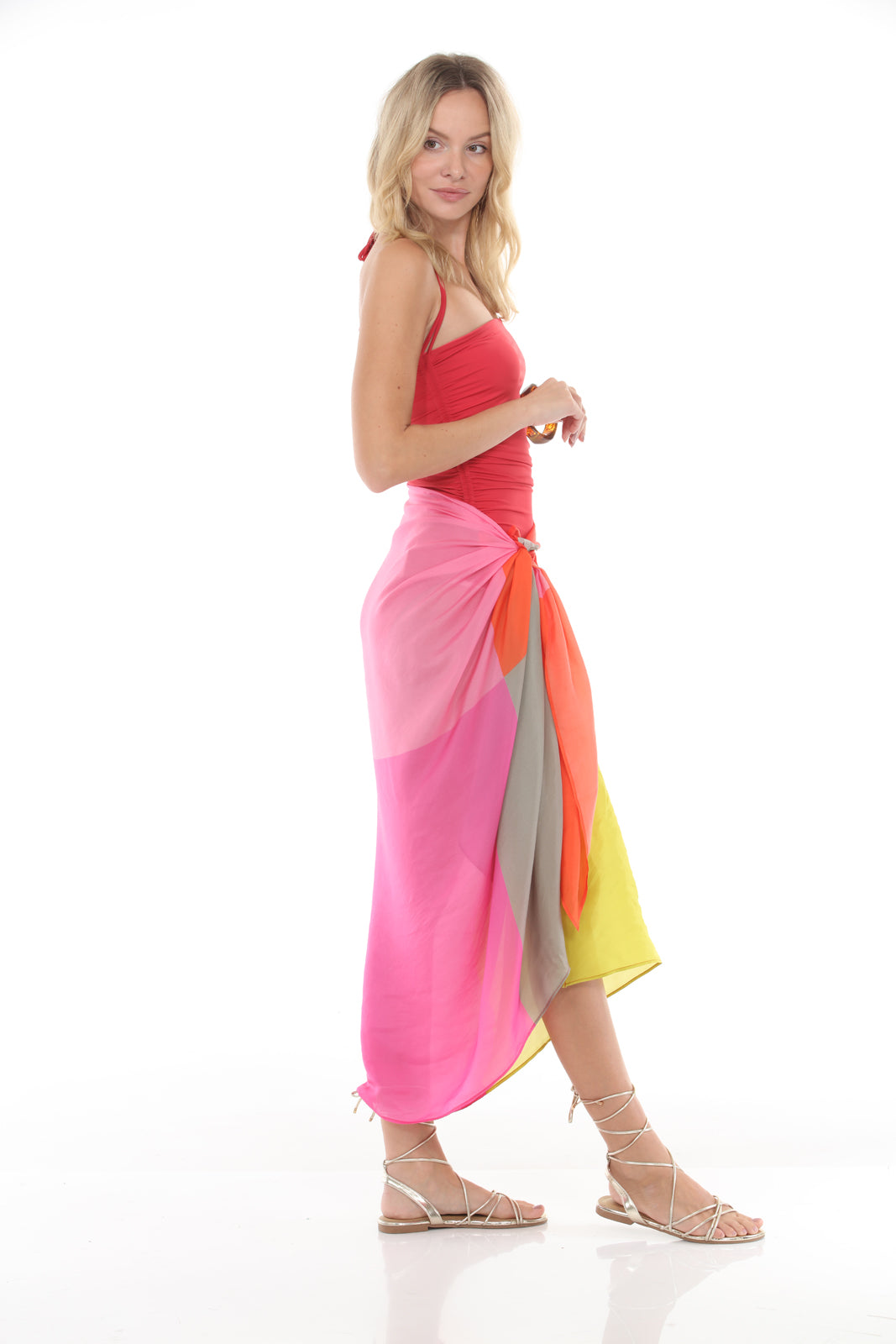 Pareo Squares Circus | Pink/Orange/Red/Yellow - side