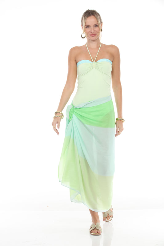 Pareo Wide Stripe | Aqua/Neon Yellow