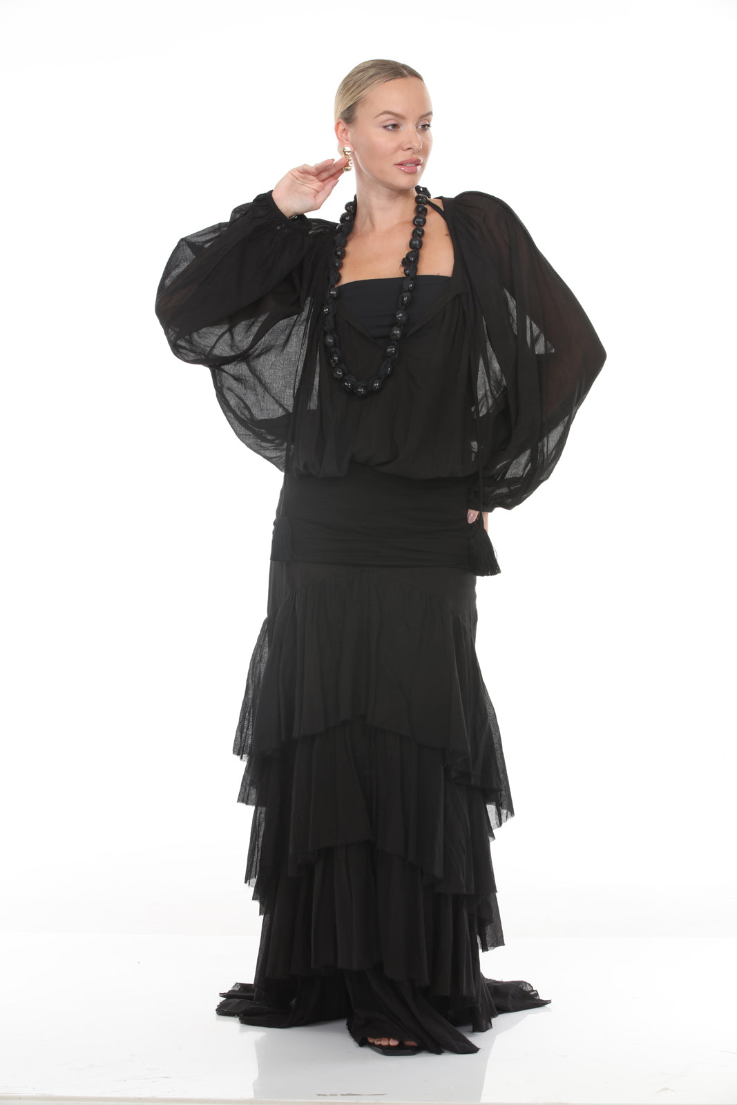 Peasant Top In Cotton | Black - front