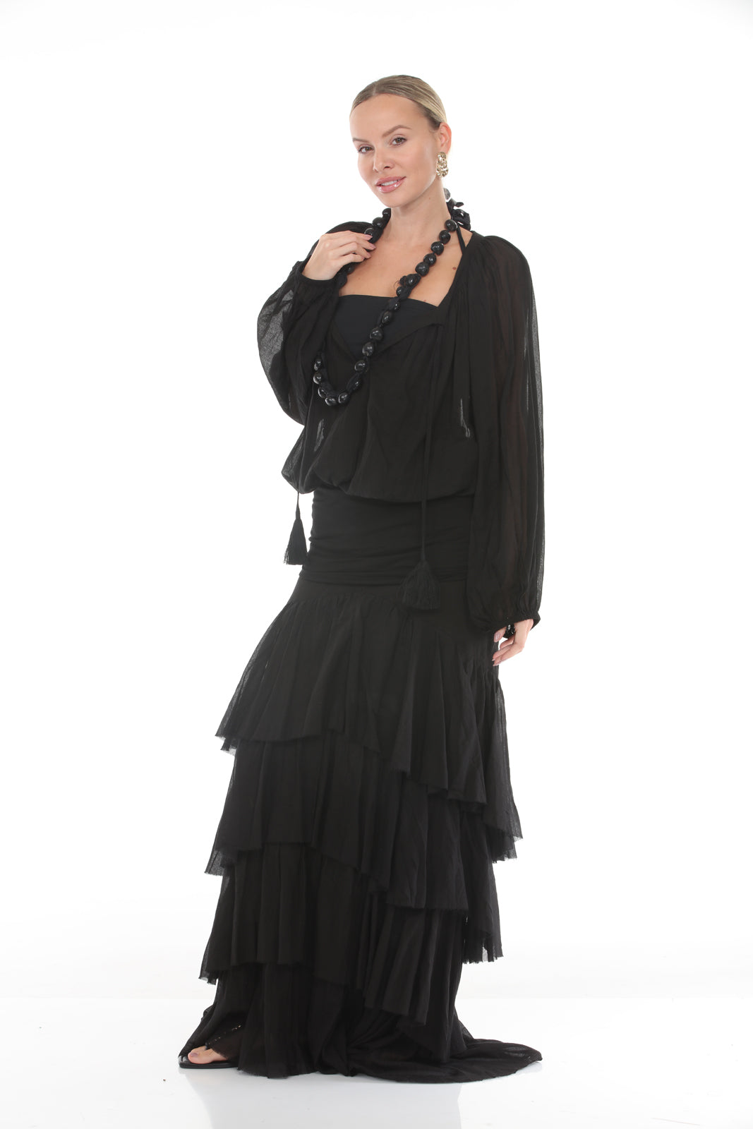 Peasant Top In Cotton | Black - front alt