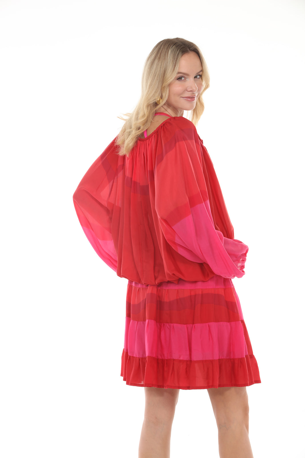 Peasant Top | Red/Pink - side closeup