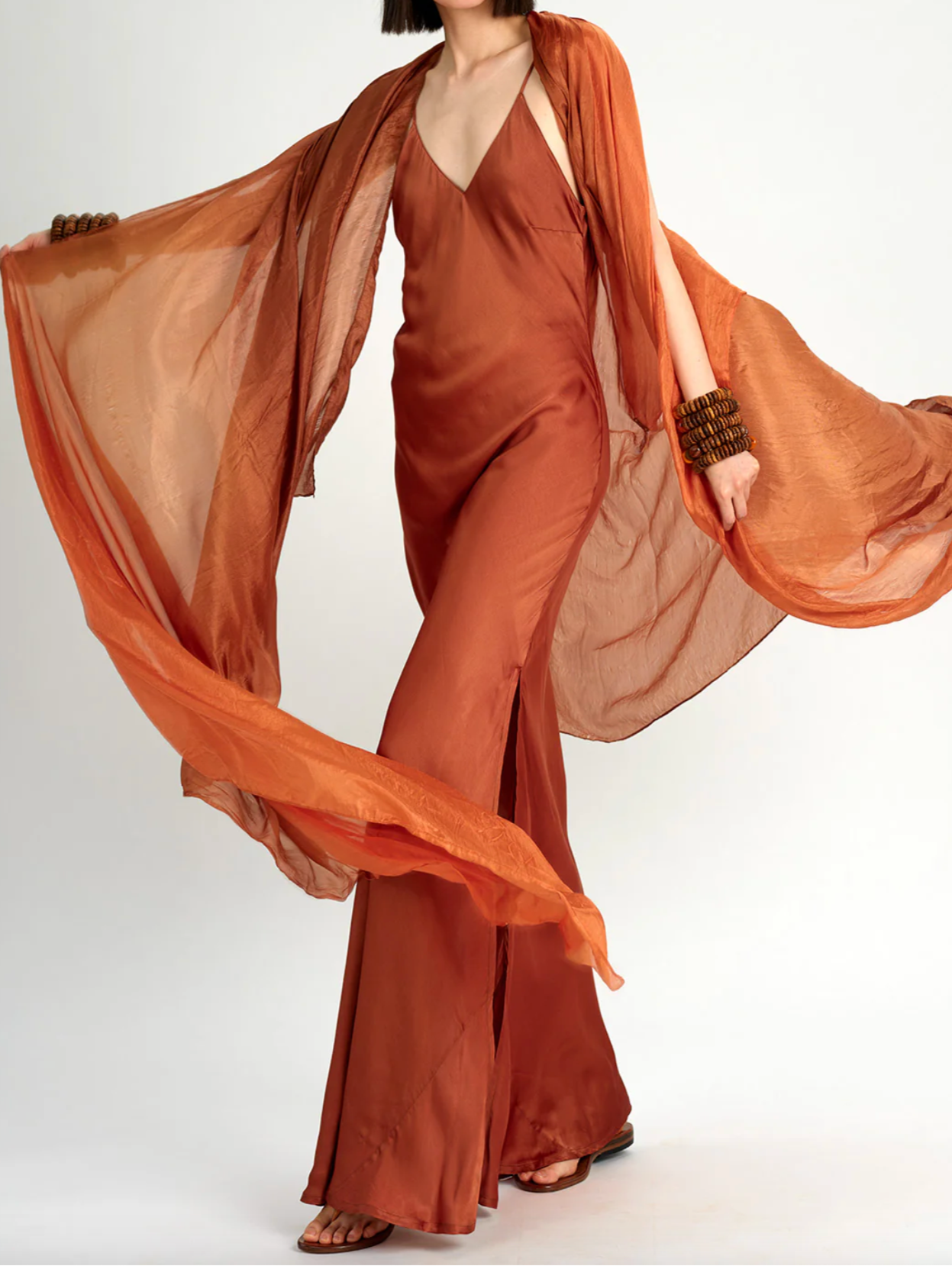 Narrow V Neck Bias Dress | Yam