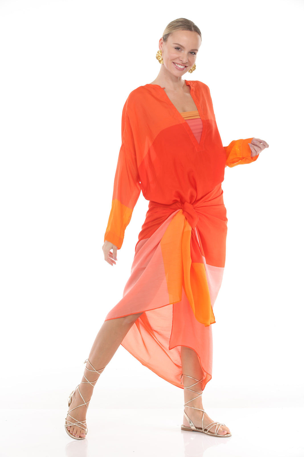 Silk Pirate Shirted - Printed | Orange/Coral alt side