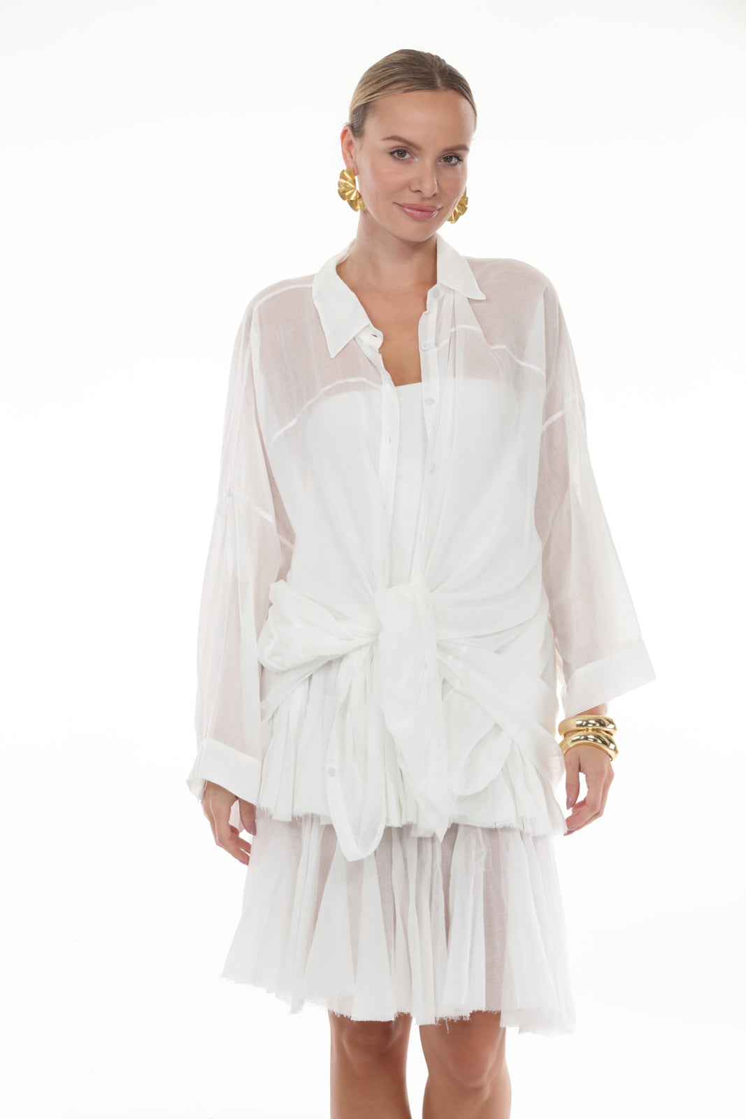 Stephanie Buttoned Top in Cotton | White