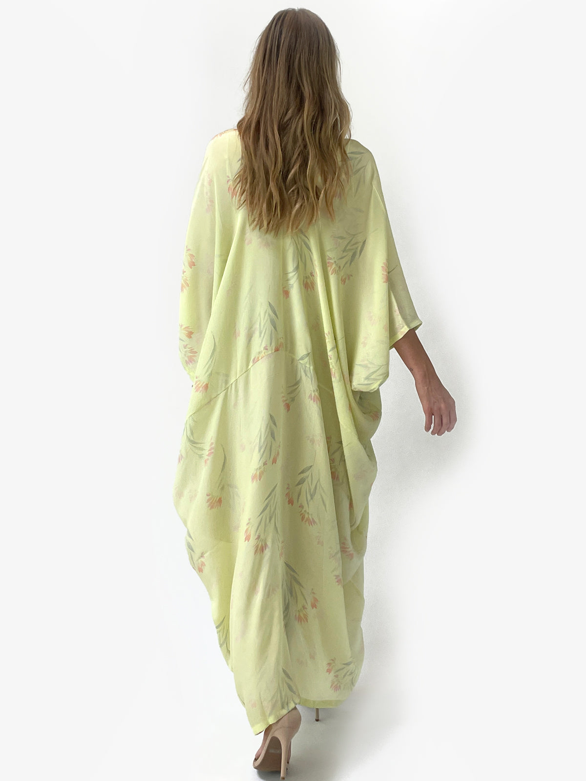 Tropical Wallpaper Silk Caftan | Yellow - Back