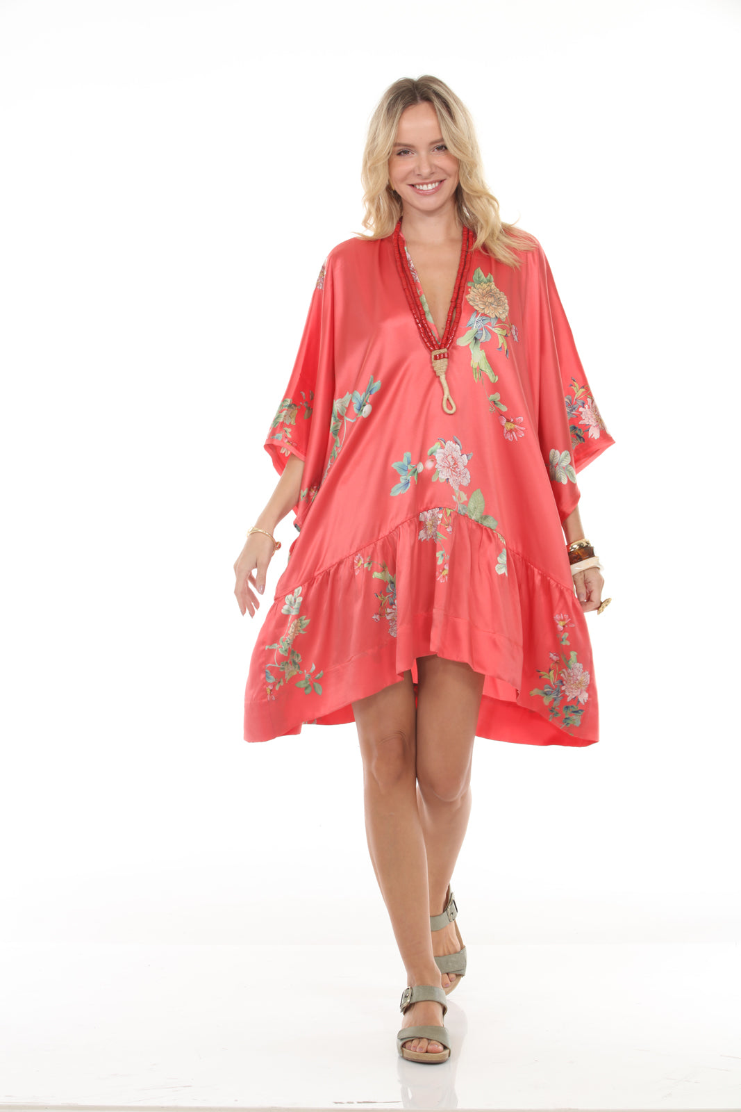Tunic Dress With Ruffle | Coral - front