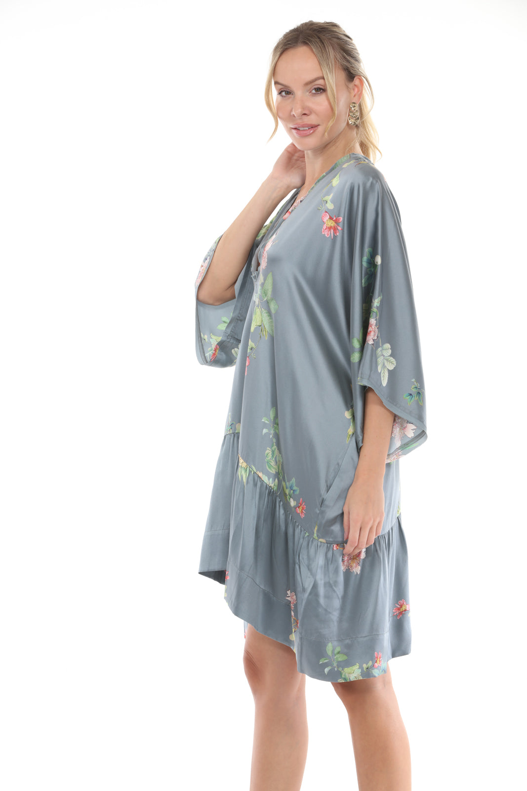 Tunic Dress With Ruffle | Grey - closeup side