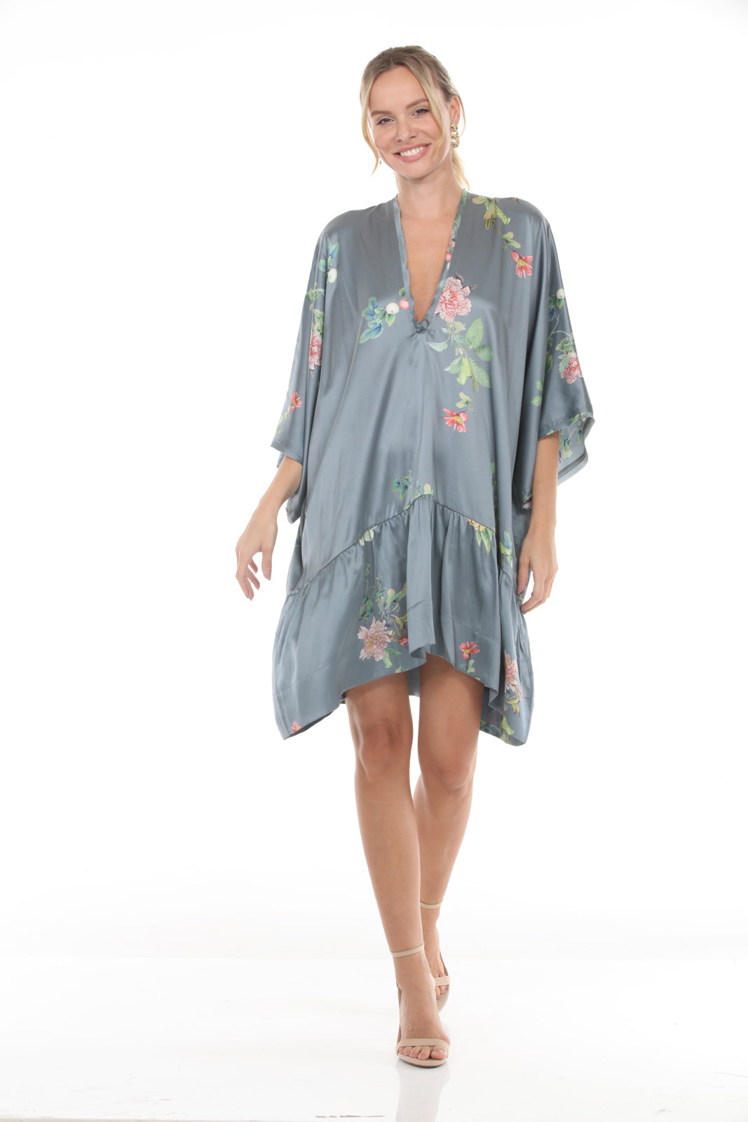 Tunic Dress With Ruffle | Grey - front