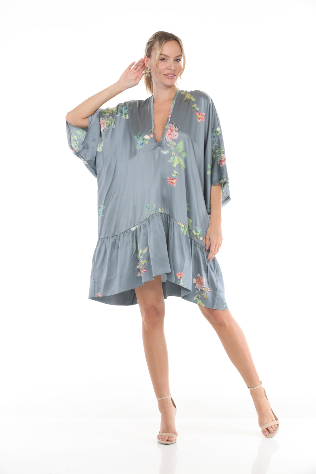 Tunic Dress With Ruffle | Grey - front alt
