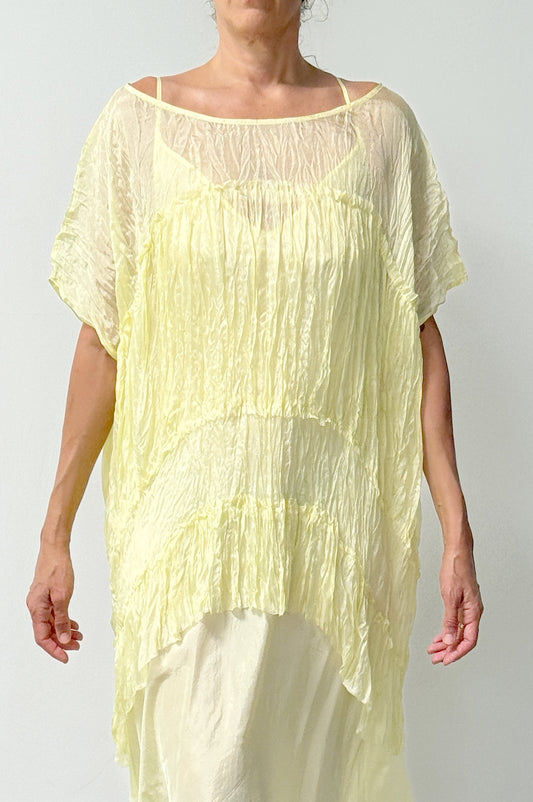 Three Tier Ruffle Shirt-Light Weight Whisper Silk | Yellow