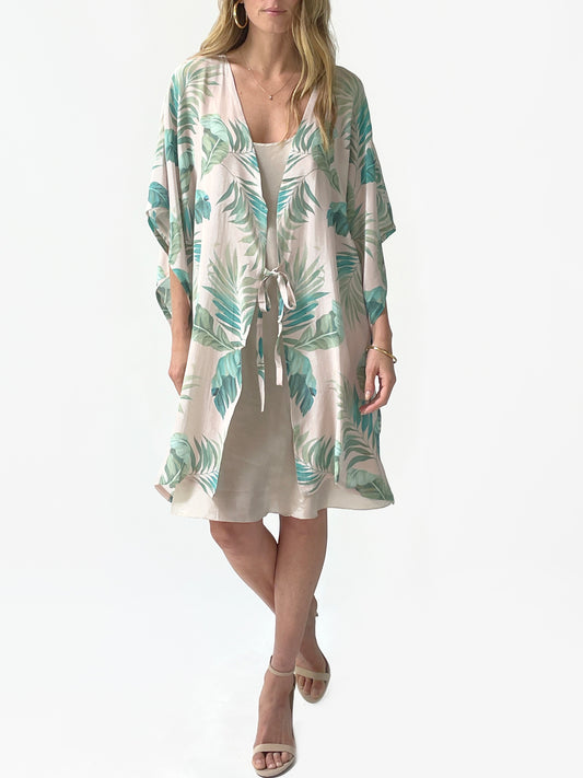 Palm Leaf Silk Kimono | Blush