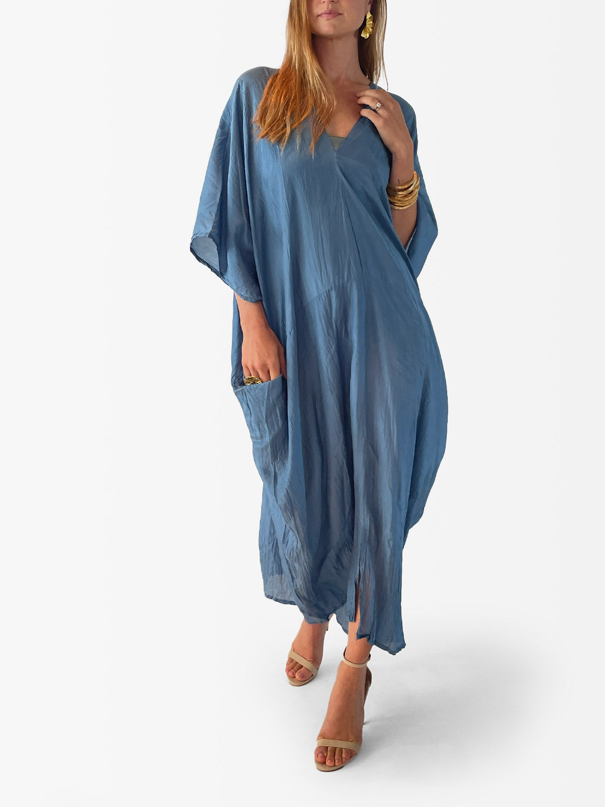 VACANCES Rae Silk Caftan Rae Steel front