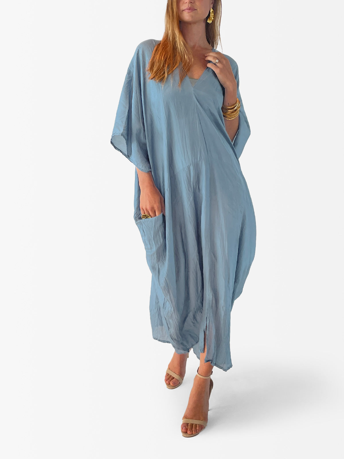 VACANCES Rae Silk Caftan Vinage Denim front