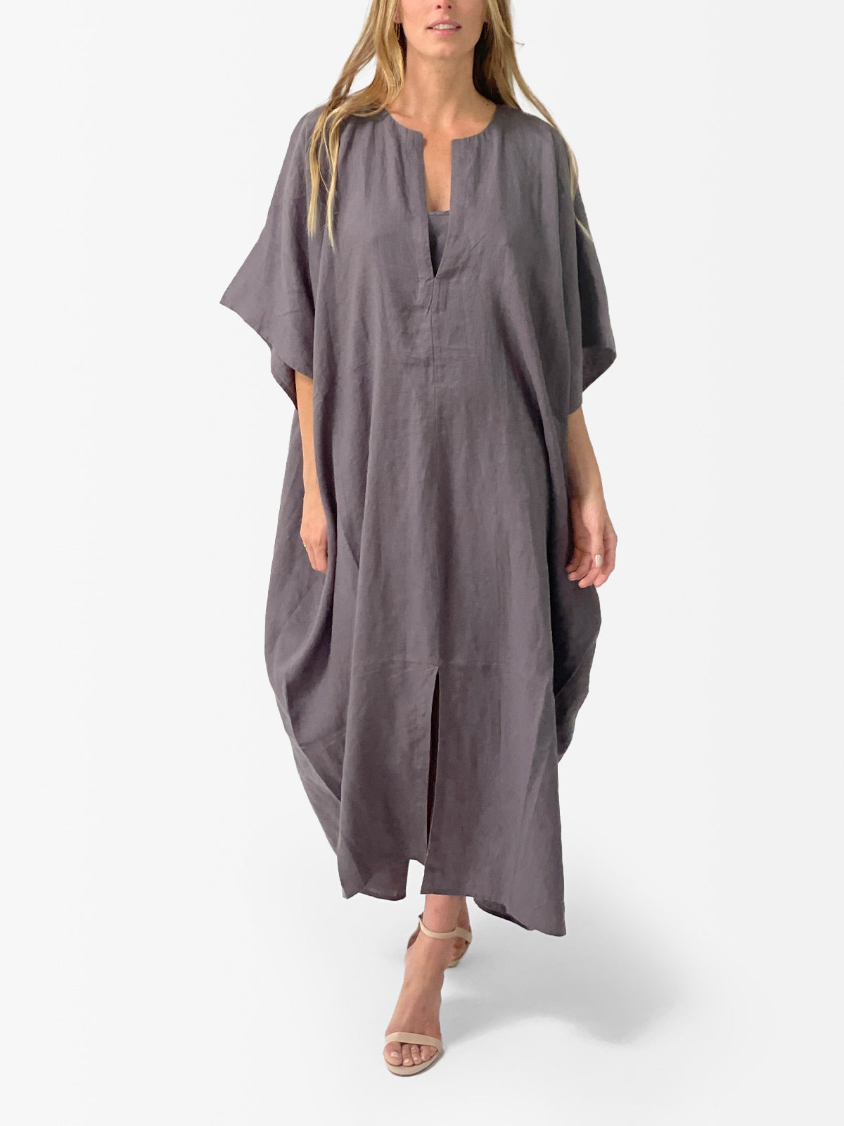 VACANCES Tulum Linen Caftan Grey Front