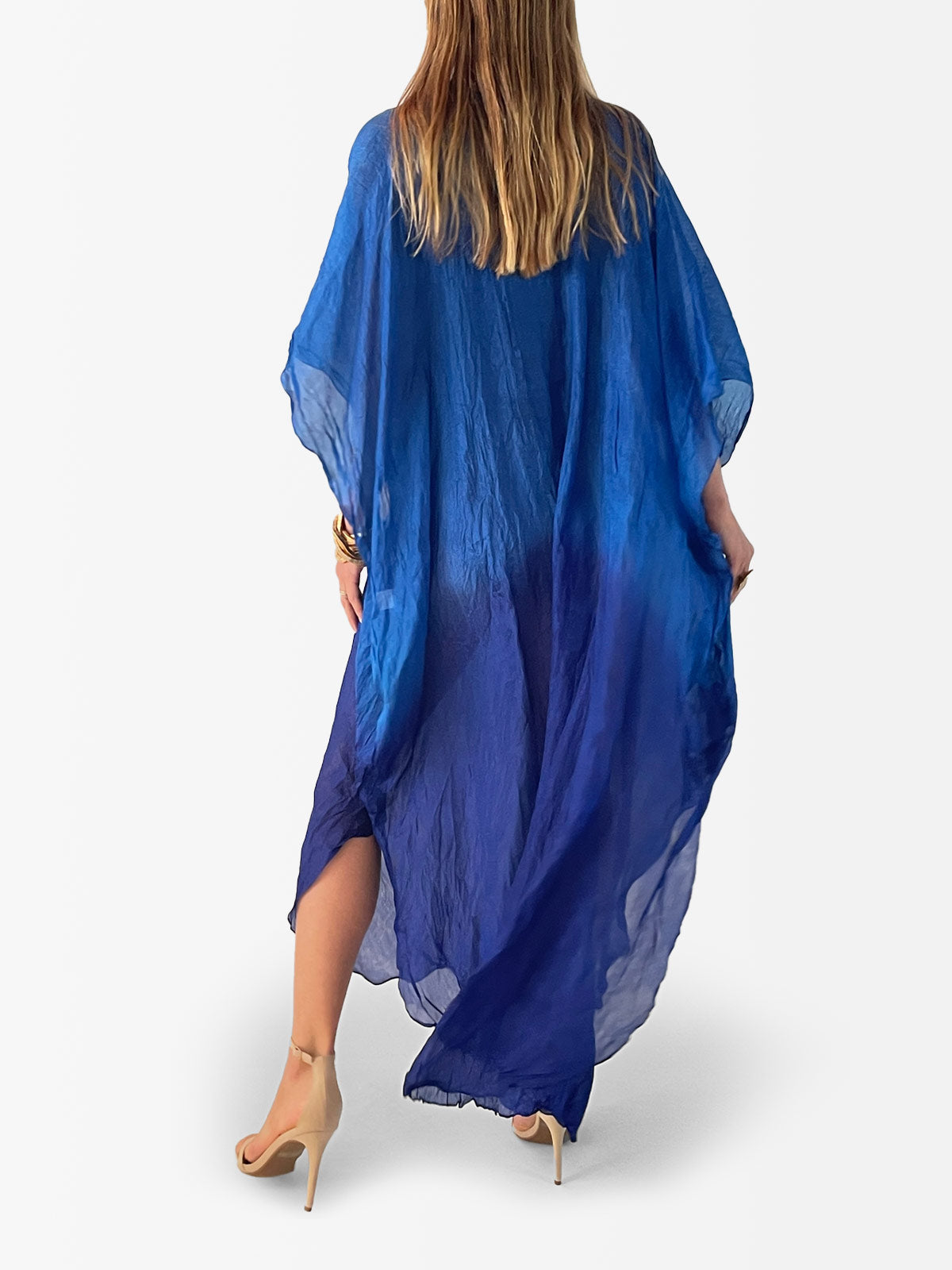 VACANCES Zanna Silk Caftan Moroccan Blue Back