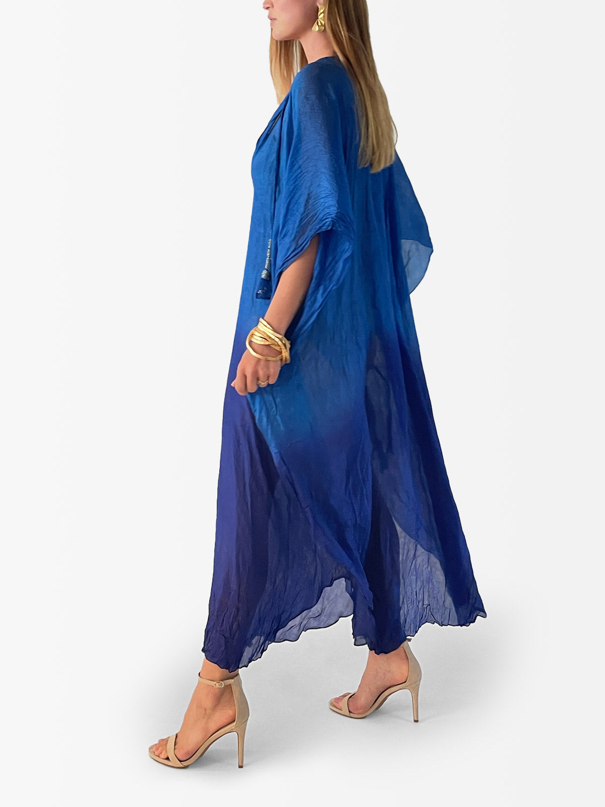 VACANCES Zanna Silk Caftan Moroccan Blue Side