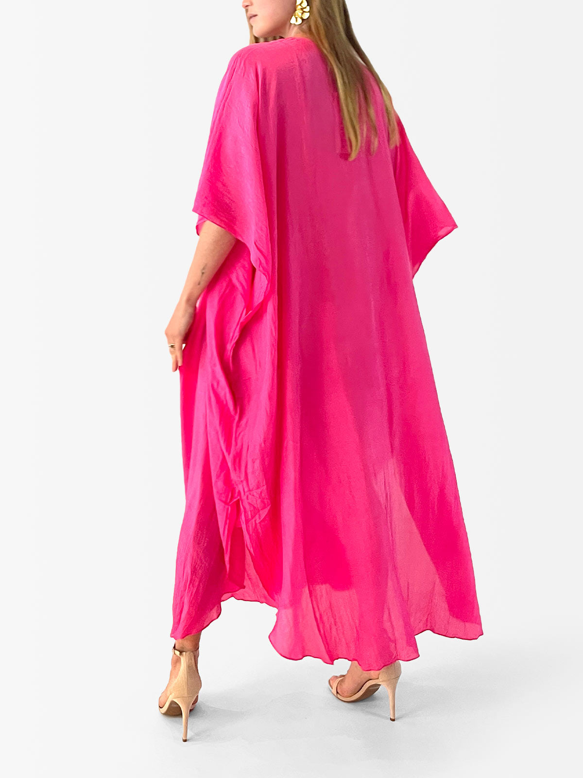 VACANCES Zanna Silk Caftan Rose back