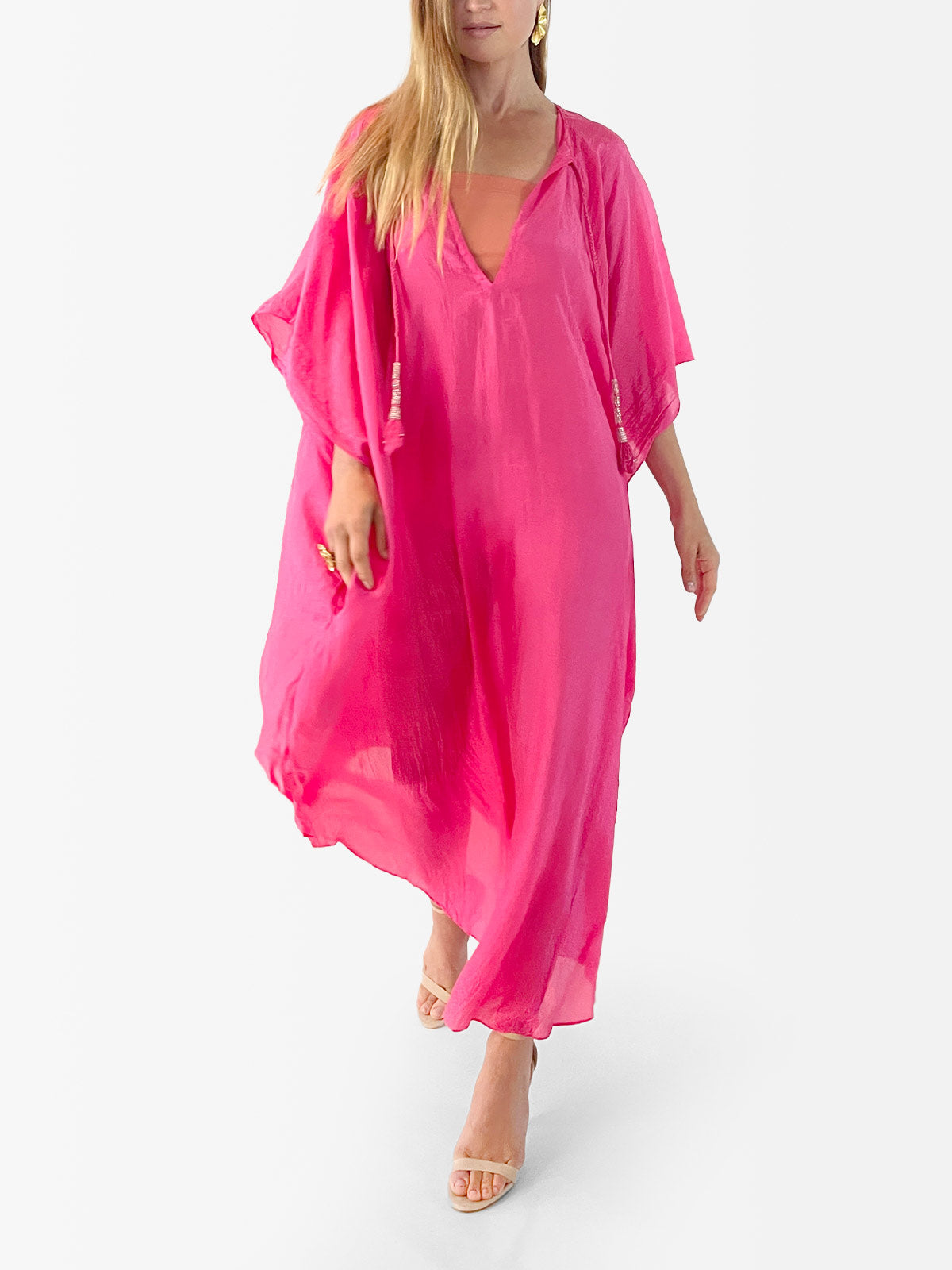 VACANCES Zanna Silk Caftan Rose front