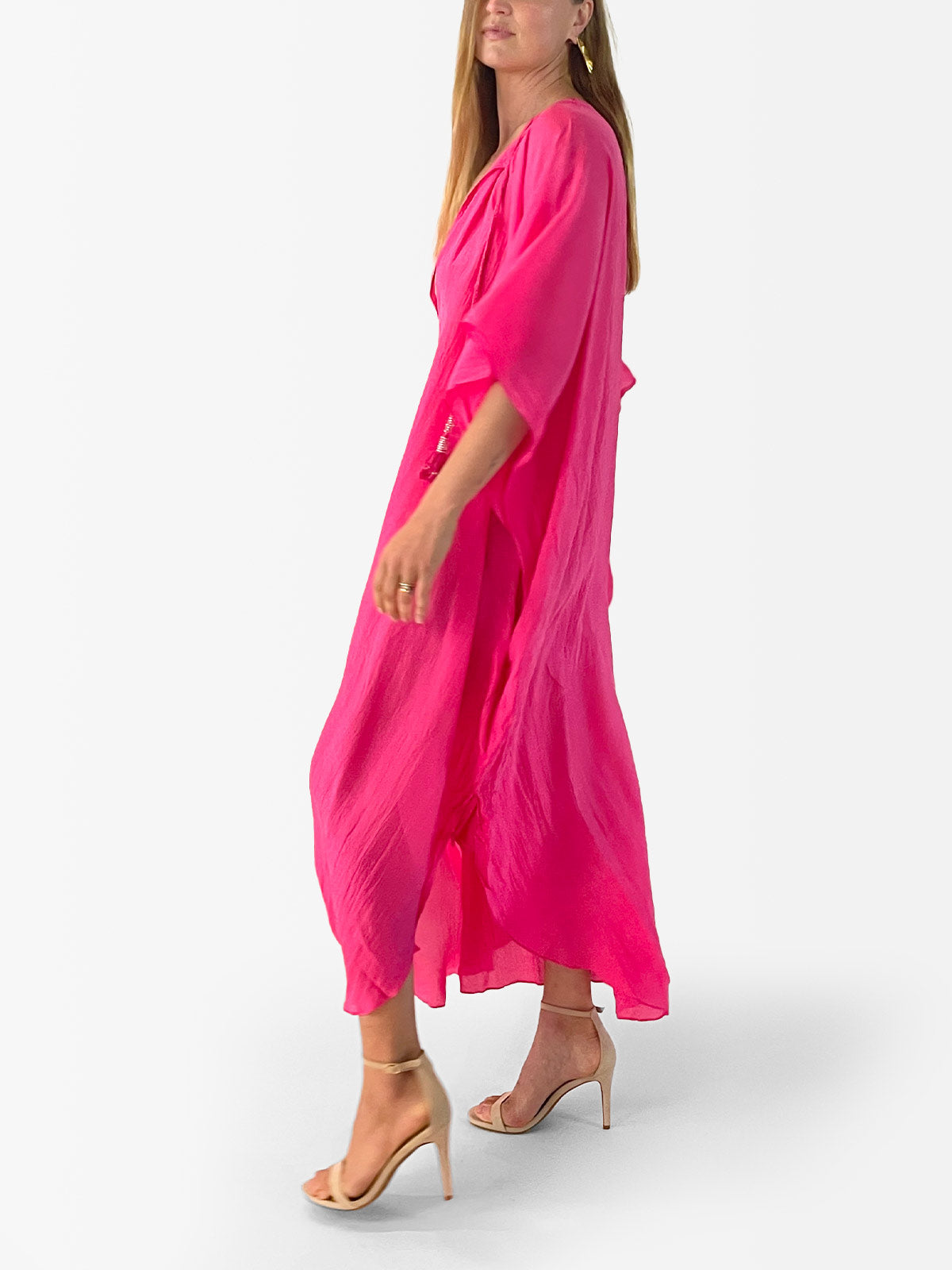 VACANCES Zanna Silk Caftan Rose side