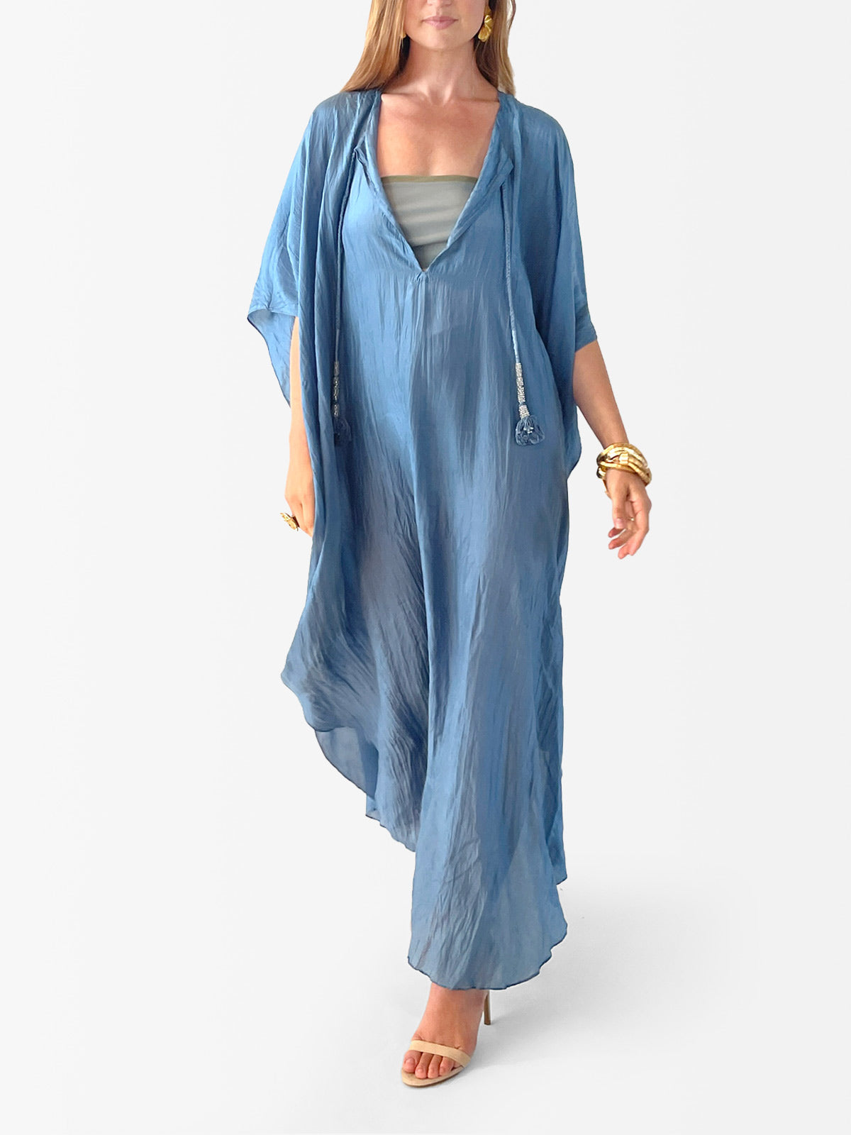 VACANCES Zanna Silk Caftan Steel front