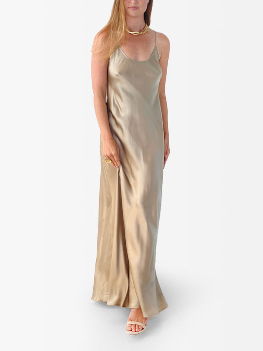 VACANCES Silk Charmeuse Maxi Dress Champagne front