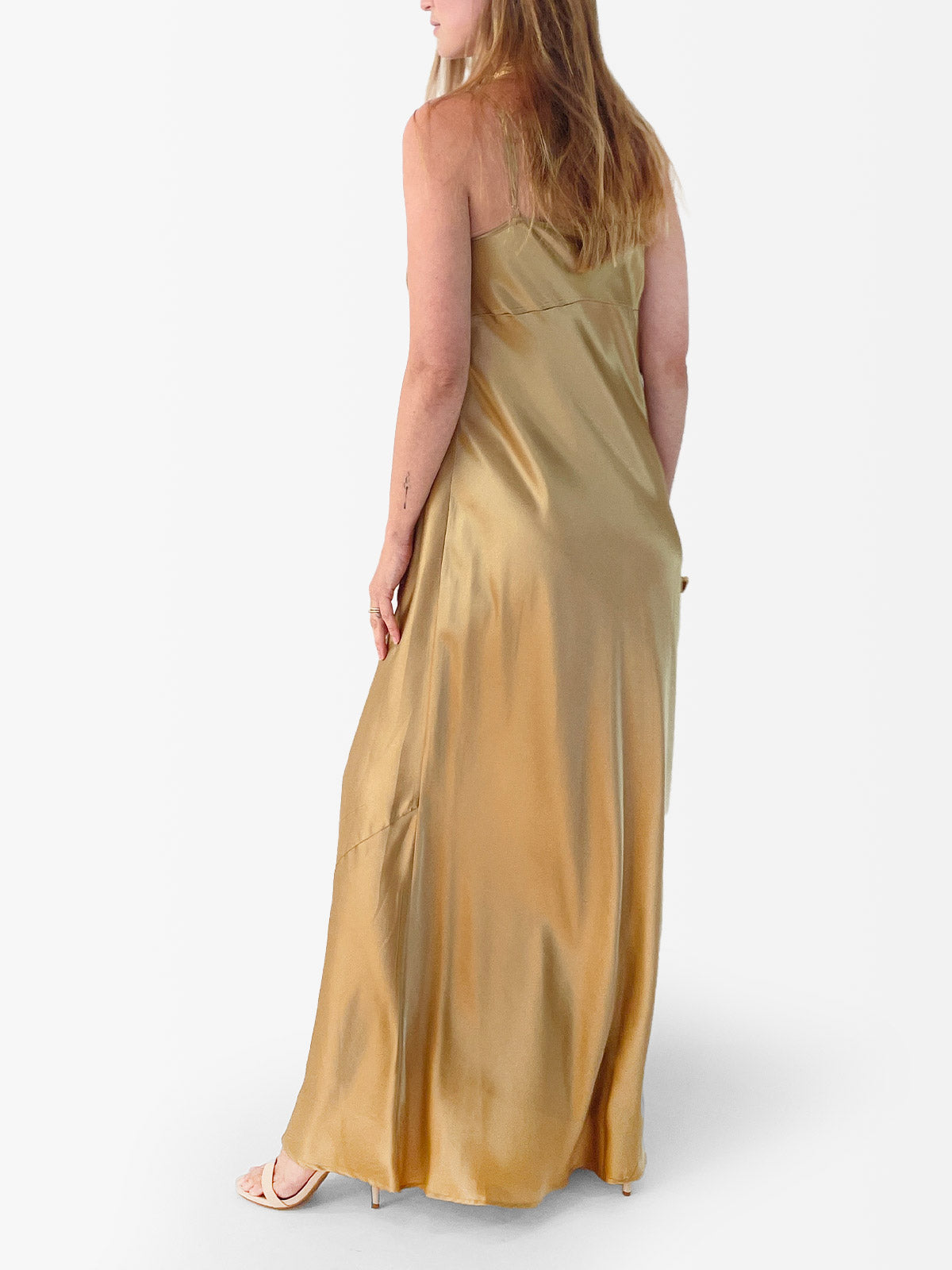 VACANCES Silk Charmeuse Maxi Dress Gold Back