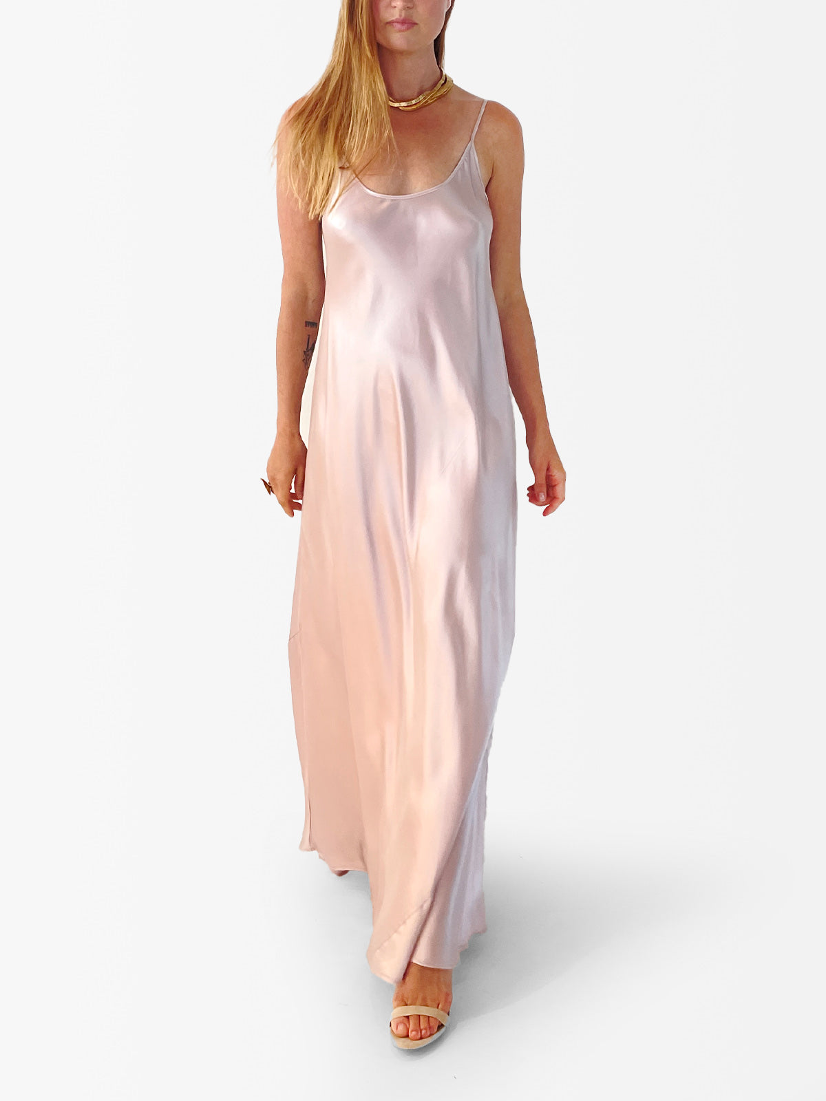 VACANCES Silk Charmeuse Maxi Dress Light Pink front