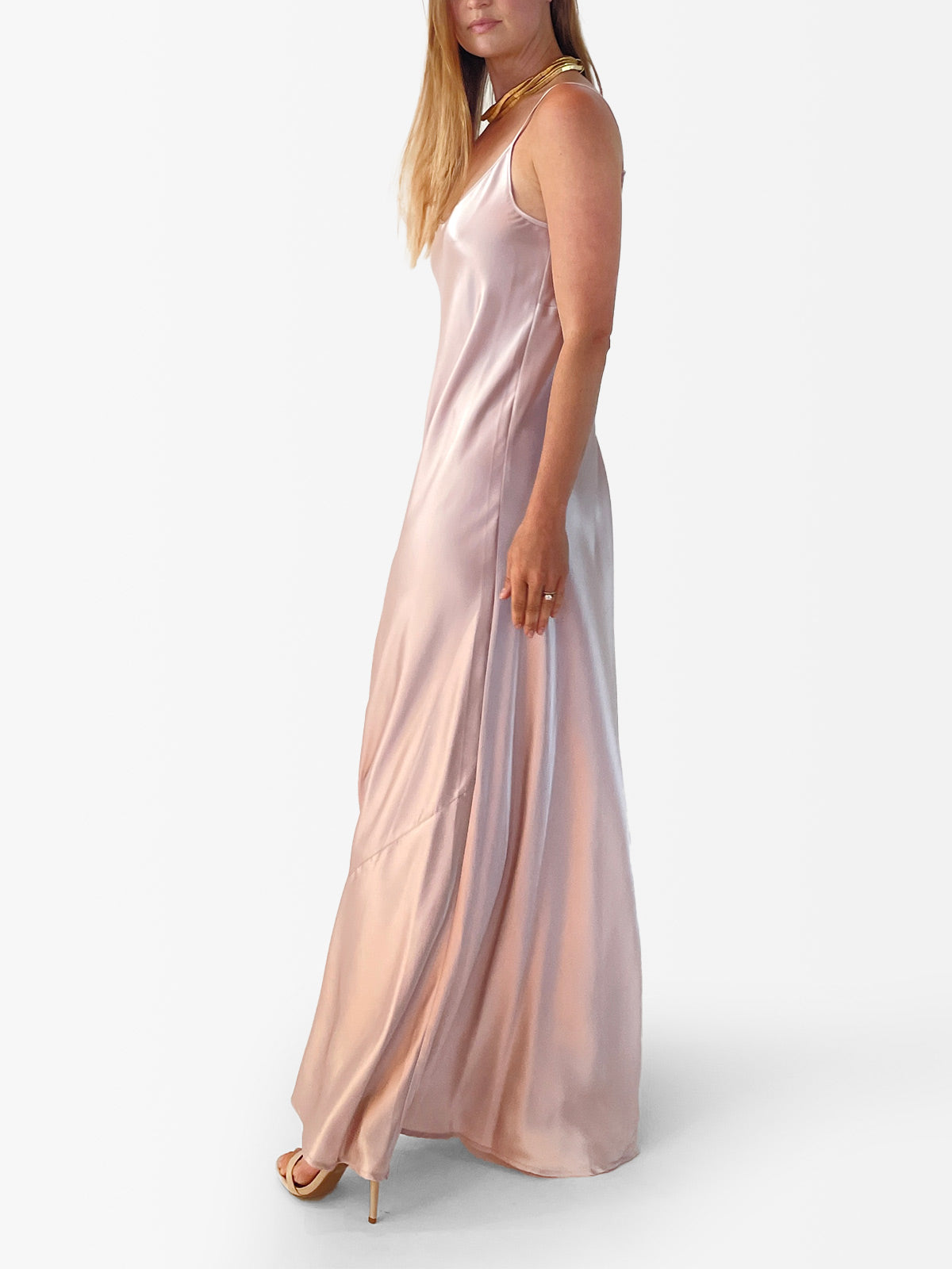 VACANCES Silk Charmeuse Maxi Dress Light Pink side