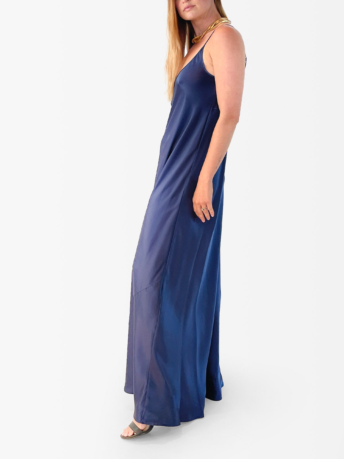 VACANCES Silk Charmeuse Maxi Dress Midnight Blue side
