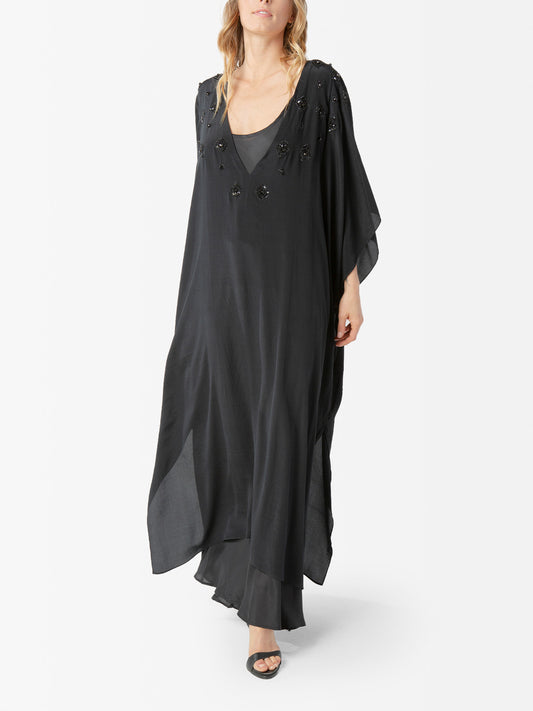 VACANCES Estrella Black Evening Caftan Dress front