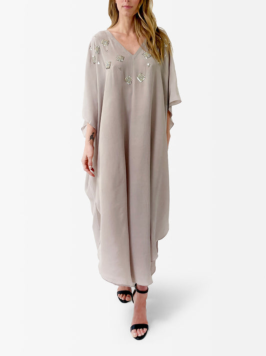 VACANCES Estrella Taupe Evening Caftan Dress front