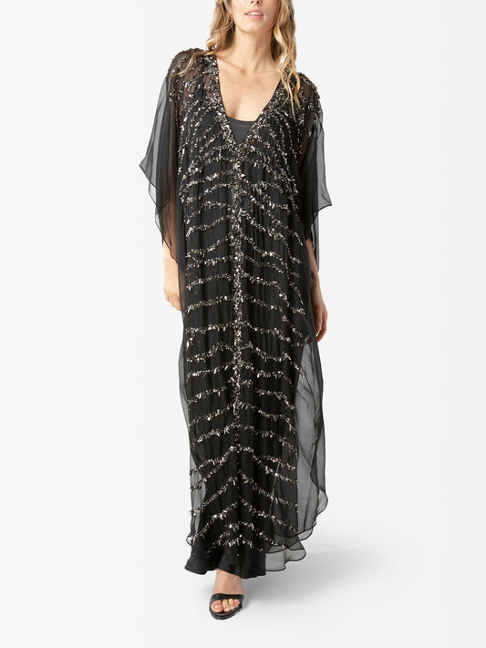 VACANCES Freesia Black Evening Caftan Dress front