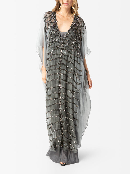 VACANCES Freesia Grey Evening Caftan Dress front