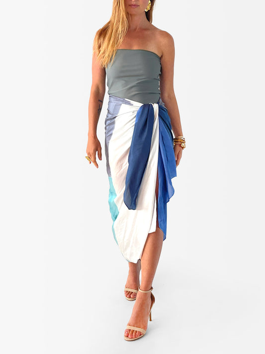 VACANCES Pareo Aqua Blue White front