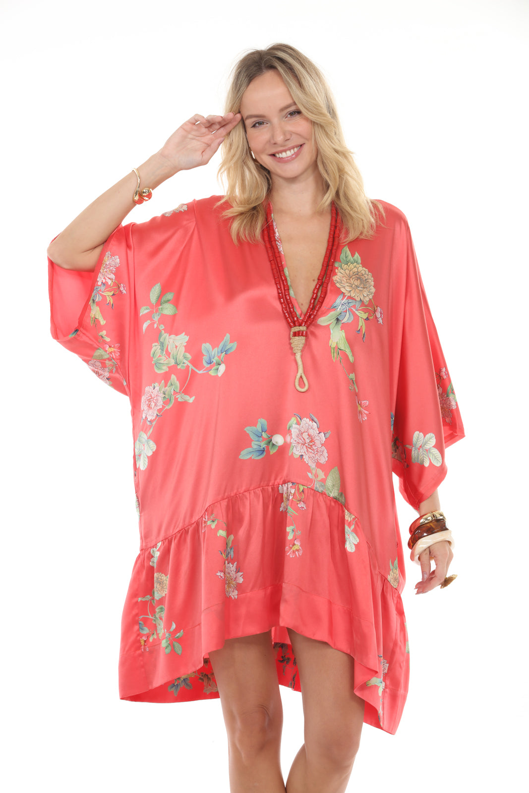 Tunic Dress With Ruffle | Coral