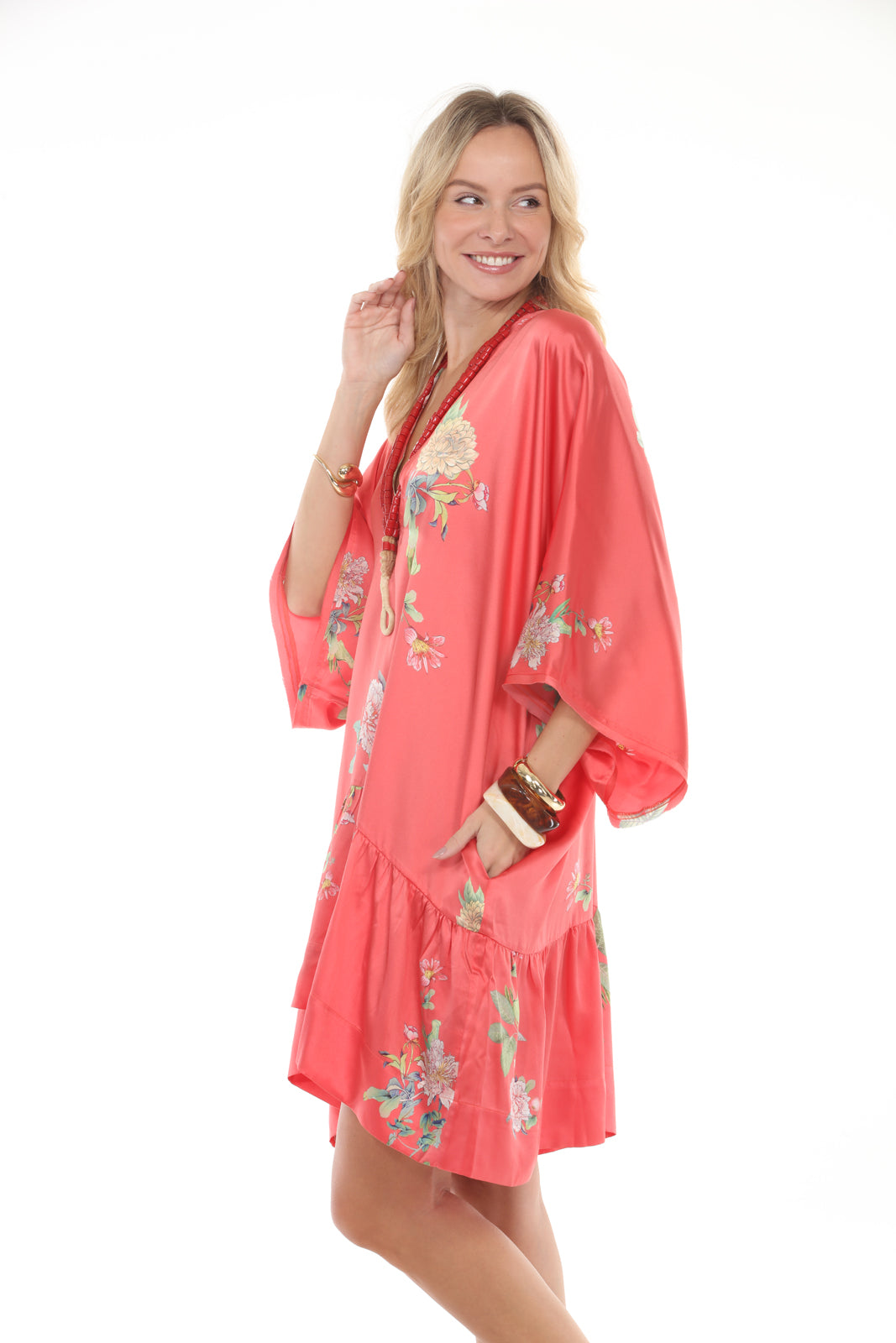 Tunic Dress With Ruffle | Coral