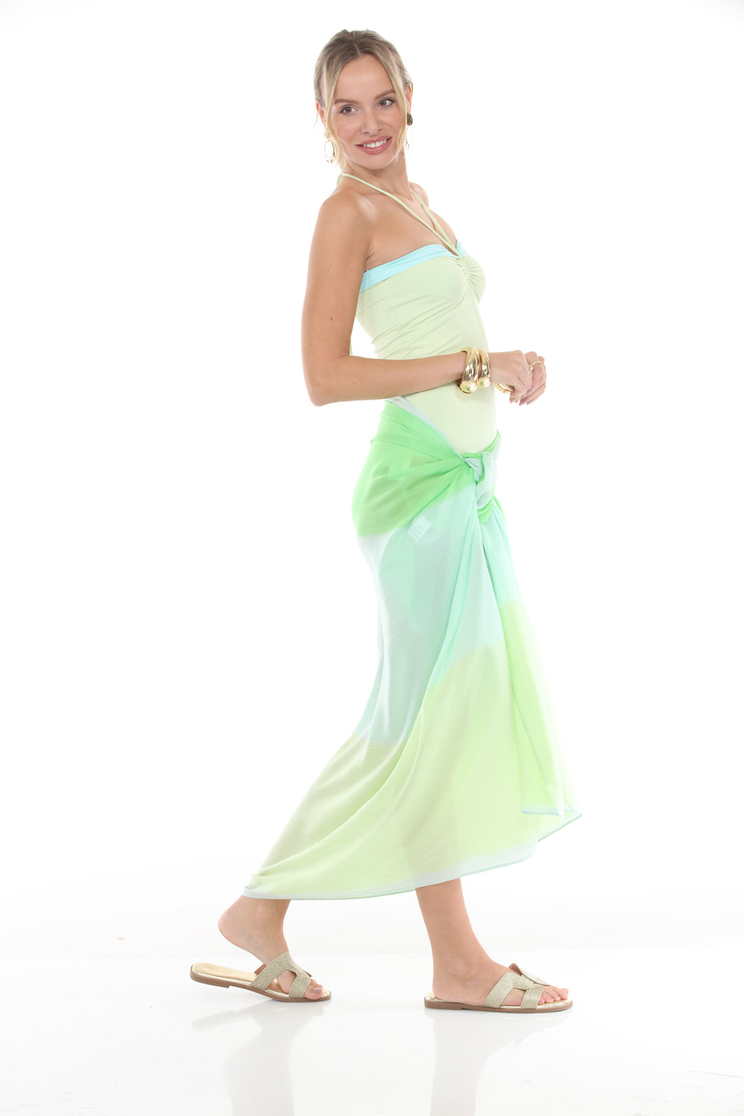 Pareo Wide Stripe | Aqua/Neon Yellow