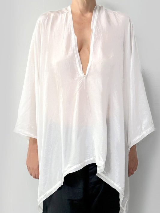 Oversize Silk Tunic Top | White
