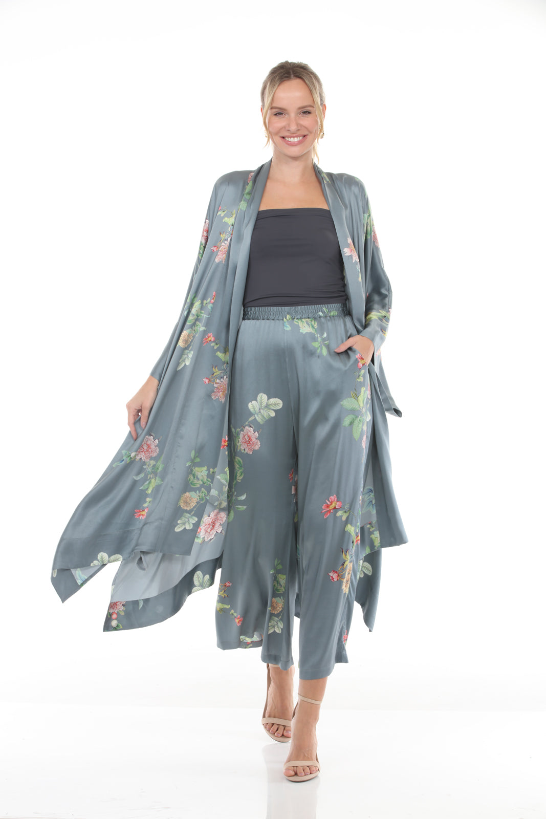 Wide Leg Pull On Pants | Grey - front