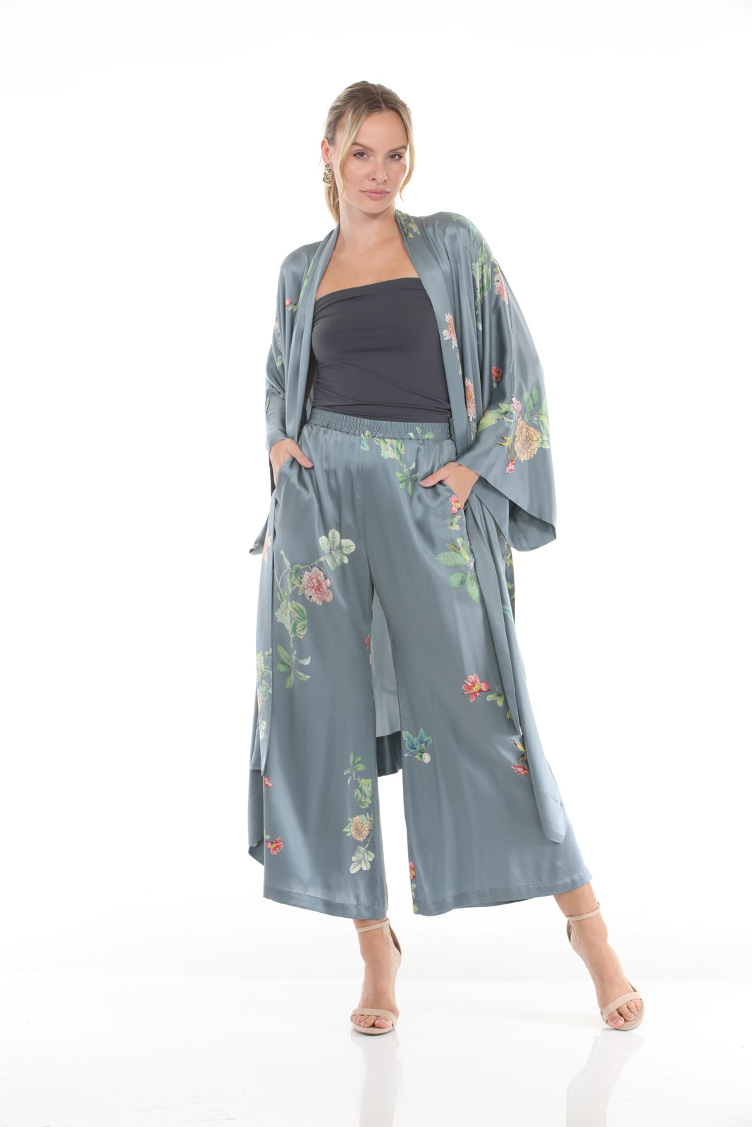 Wide Leg Pull On Pants | Grey - front alt