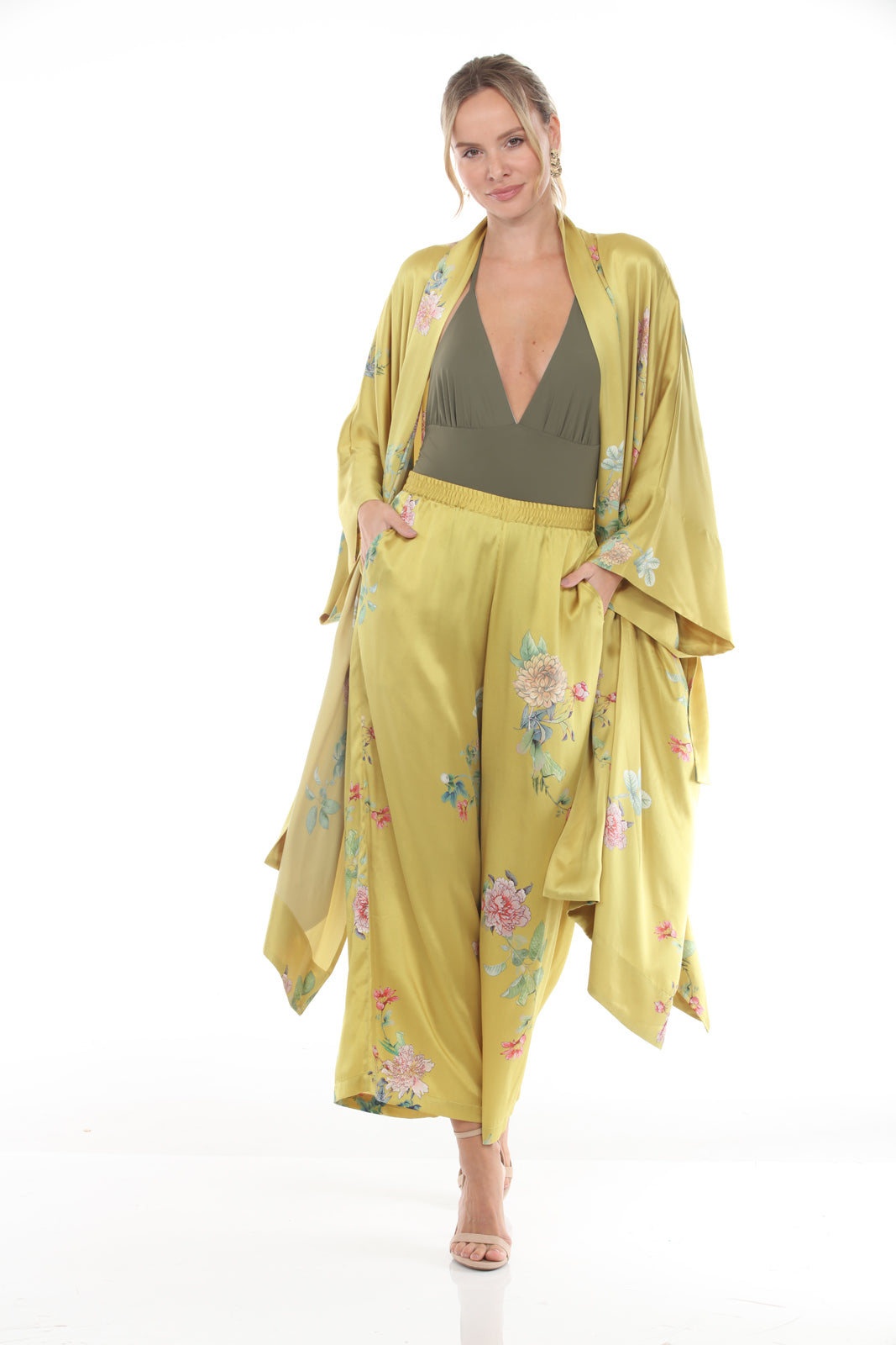 Wide Leg Pull On Pants | Mustard - front