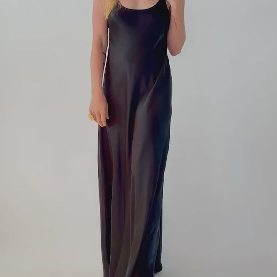 VACANCES Silk Charmeuse Maxi Dress Black