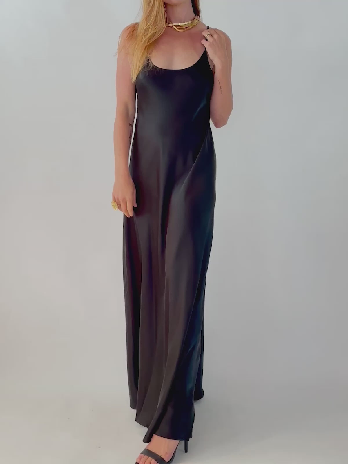 VACANCES Silk Charmeuse Maxi Dress Black