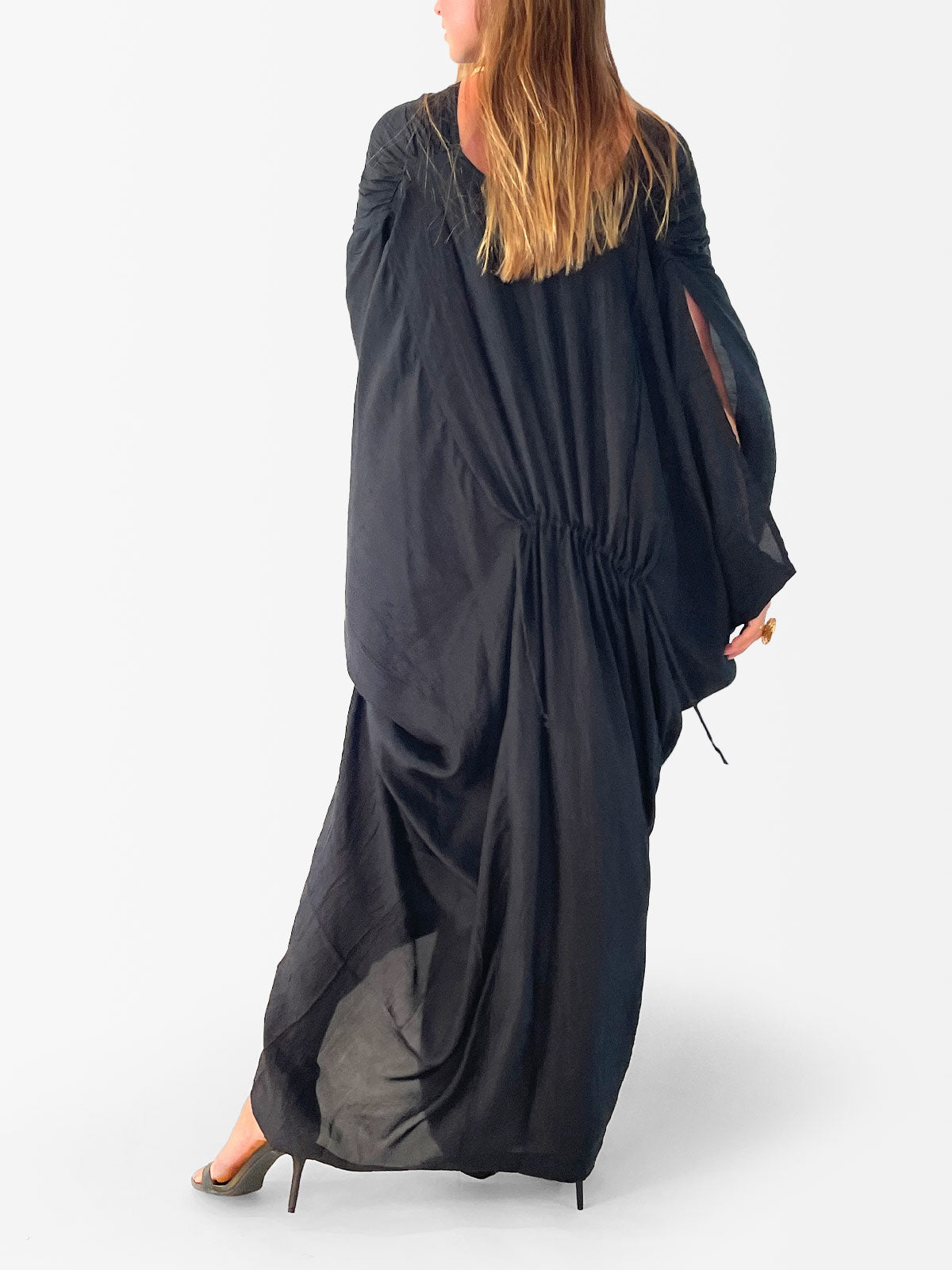 VACANCES Amy Silk Caftan Dress Black back