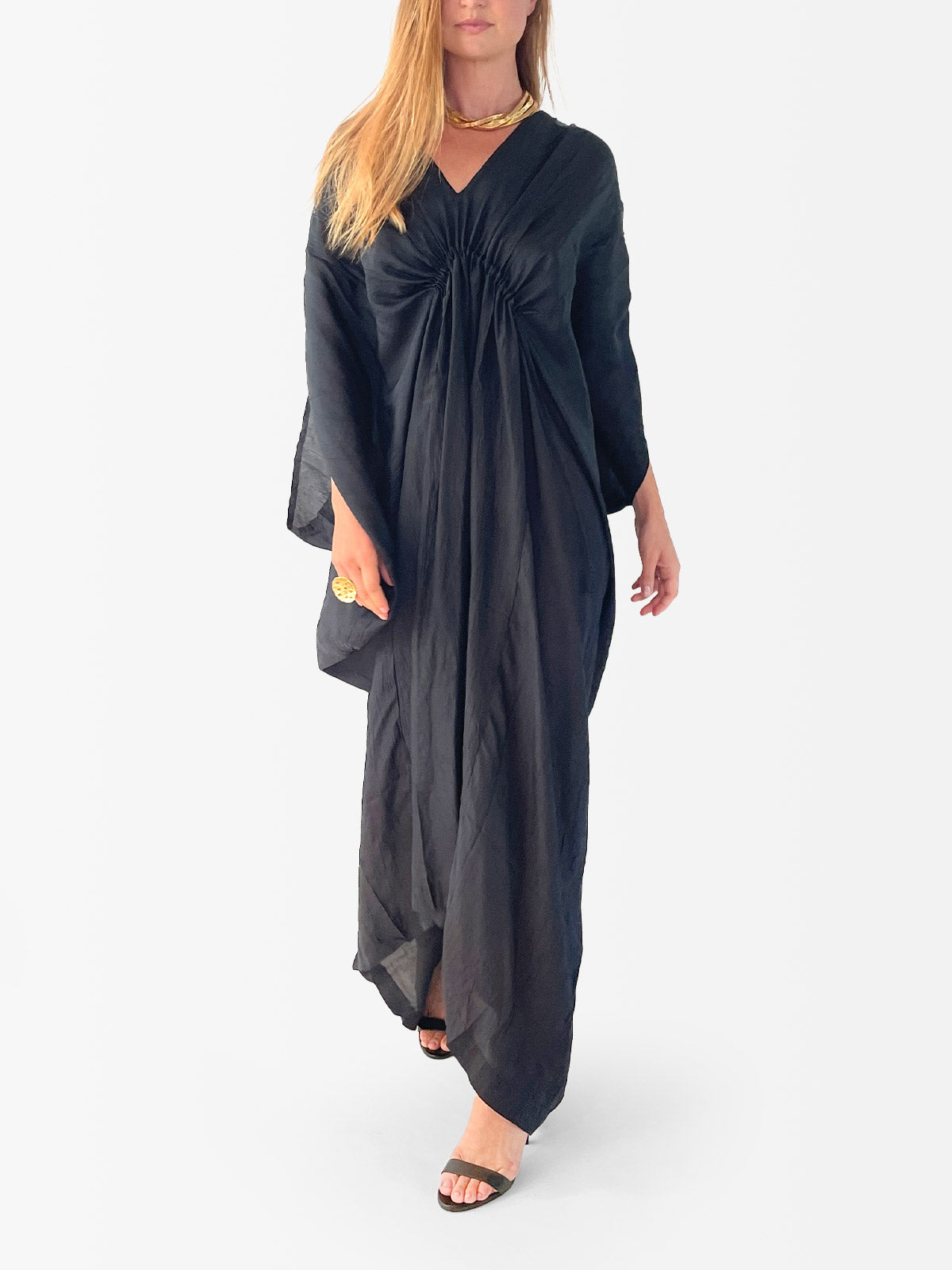 VACANCES Amy Silk Caftan Dress Black front