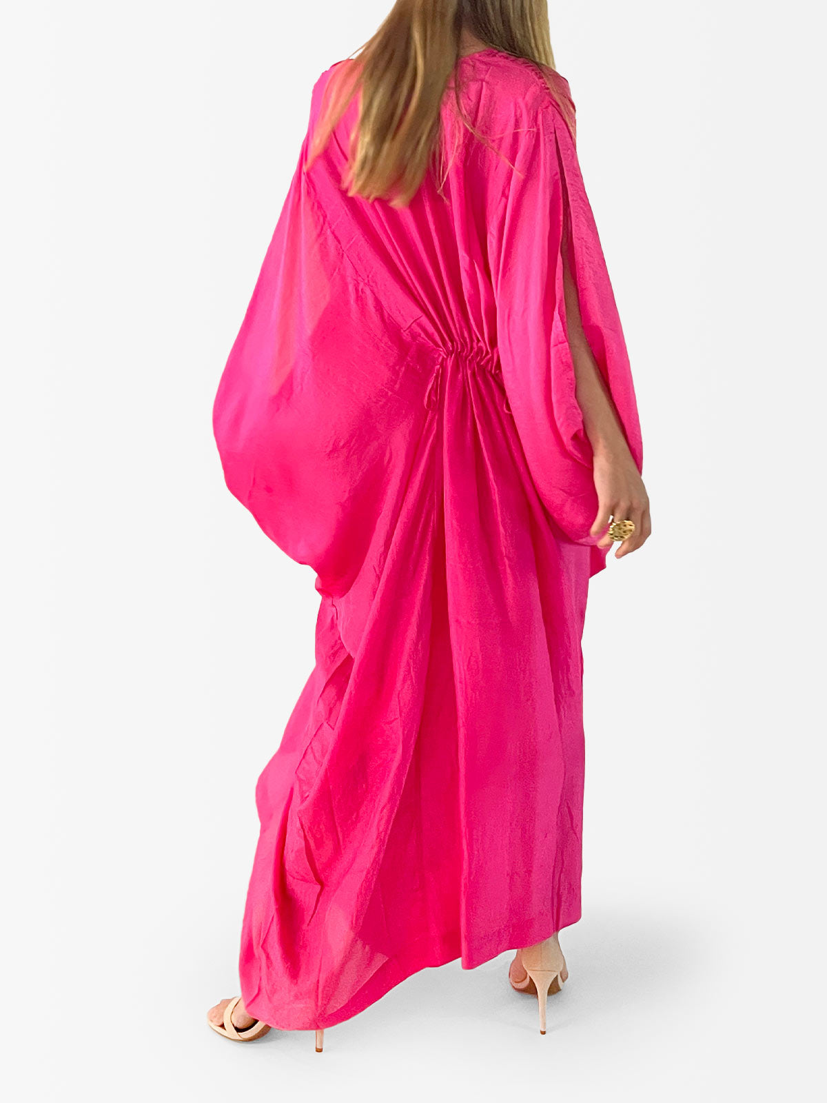 VACANCES Amy Silk Caftan Dress Rose back