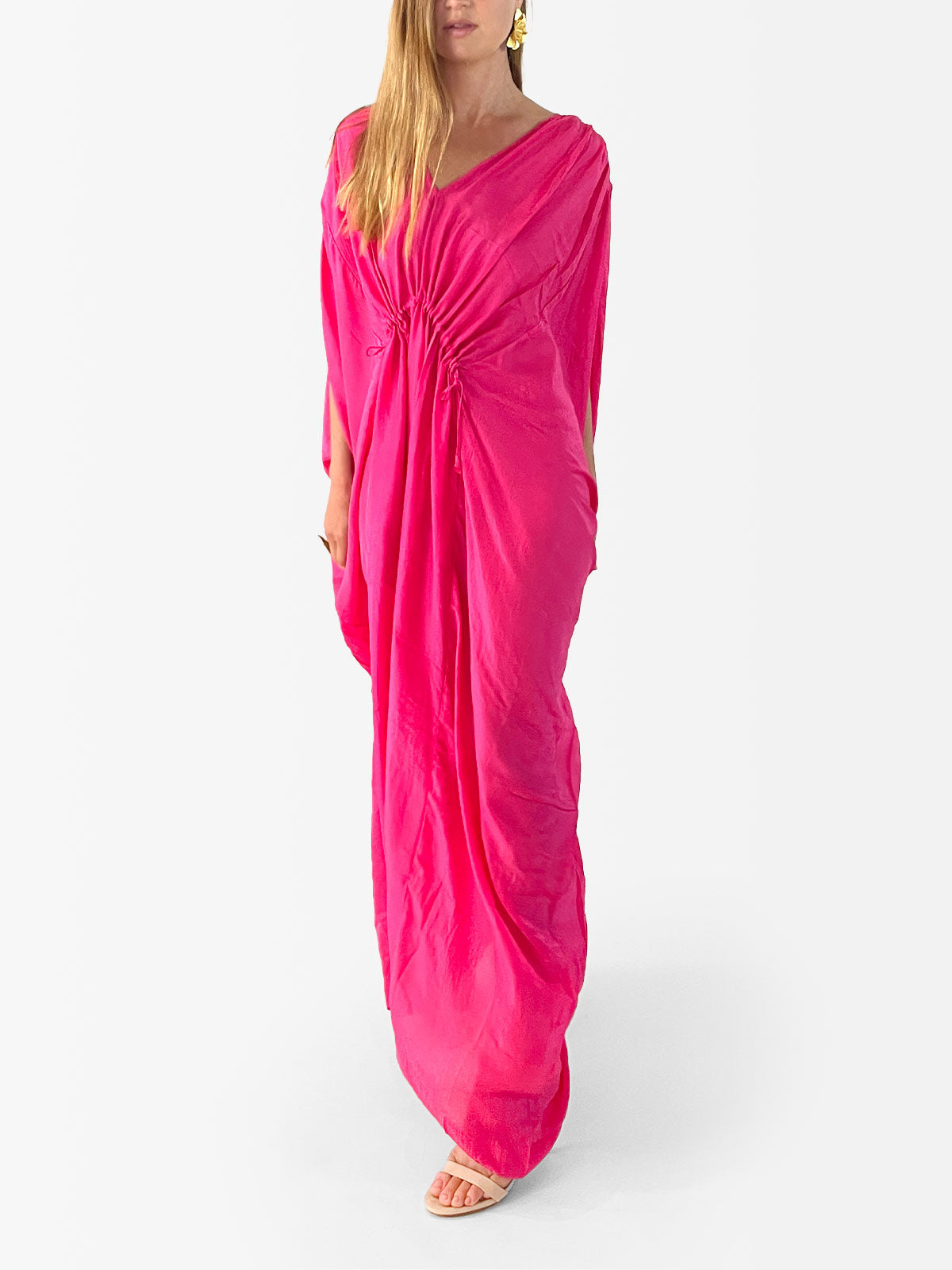 VACANCES Amy Silk Caftan Dress Rose front