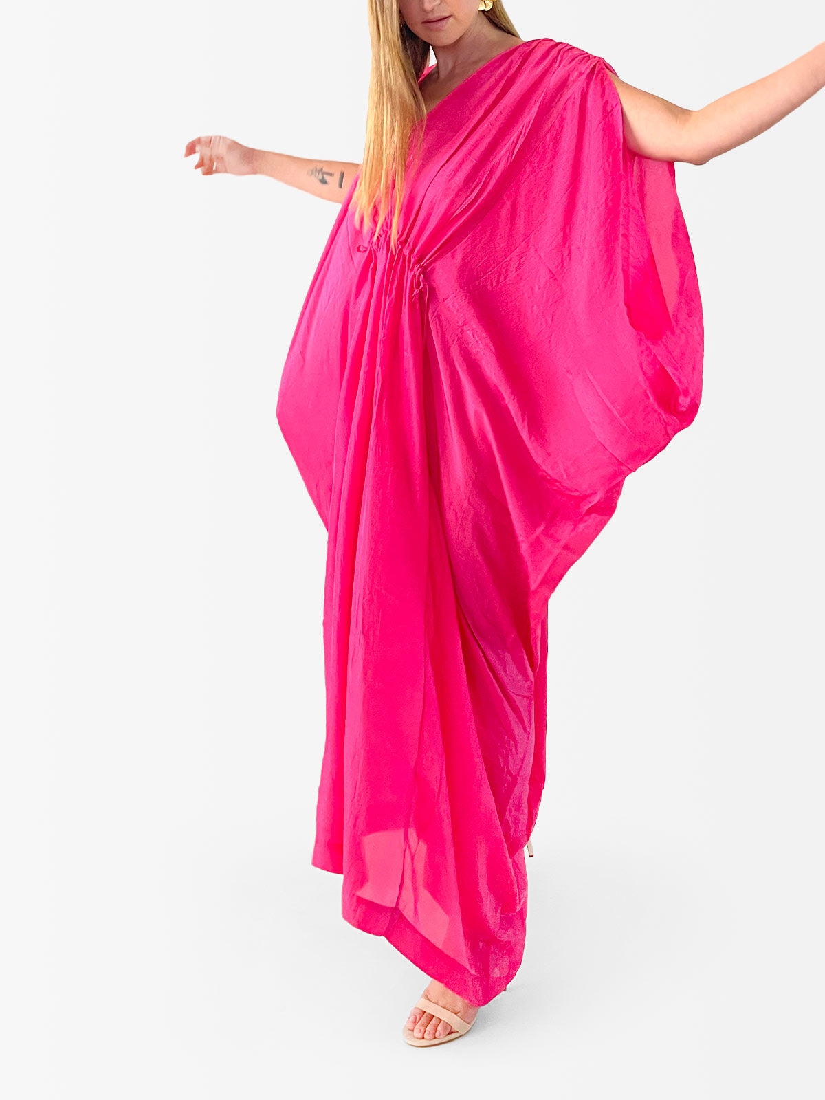 VACANCES Amy Silk Caftan Dress Rose side